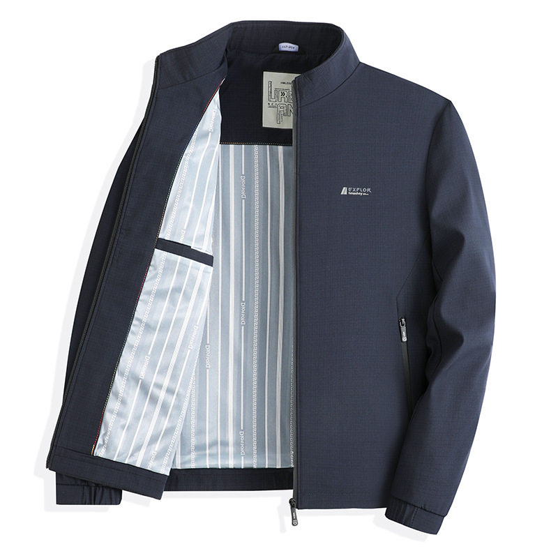 High-end men's outerwear, new spring and autumn style, trendy, handsome, casual and versatile stand-collar jacket, men's clothing, middle-aged and elderly