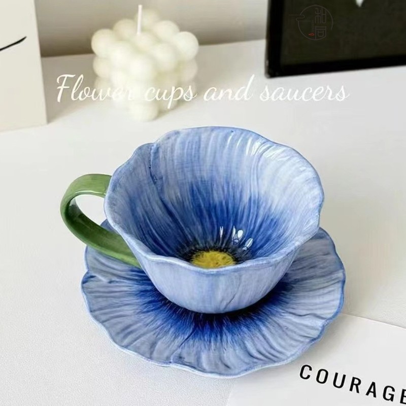 虞美人花朵陶瓷杯纹理铃兰花咖啡杯套装陶瓷马克杯釉下彩水杯现货|undefined