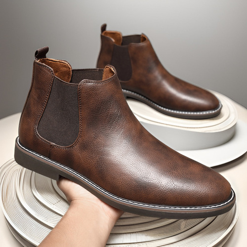 Spring and autumn new style Martin boots, all-matching England retro Chelsea boots, men's shoes, green pointed short boots, large size leather boots