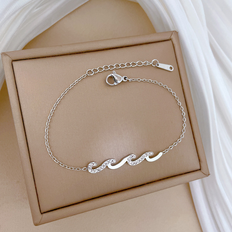 Minimalist Wave Chain Bracelet For Women Retro Style Silver Tone_voghion.com