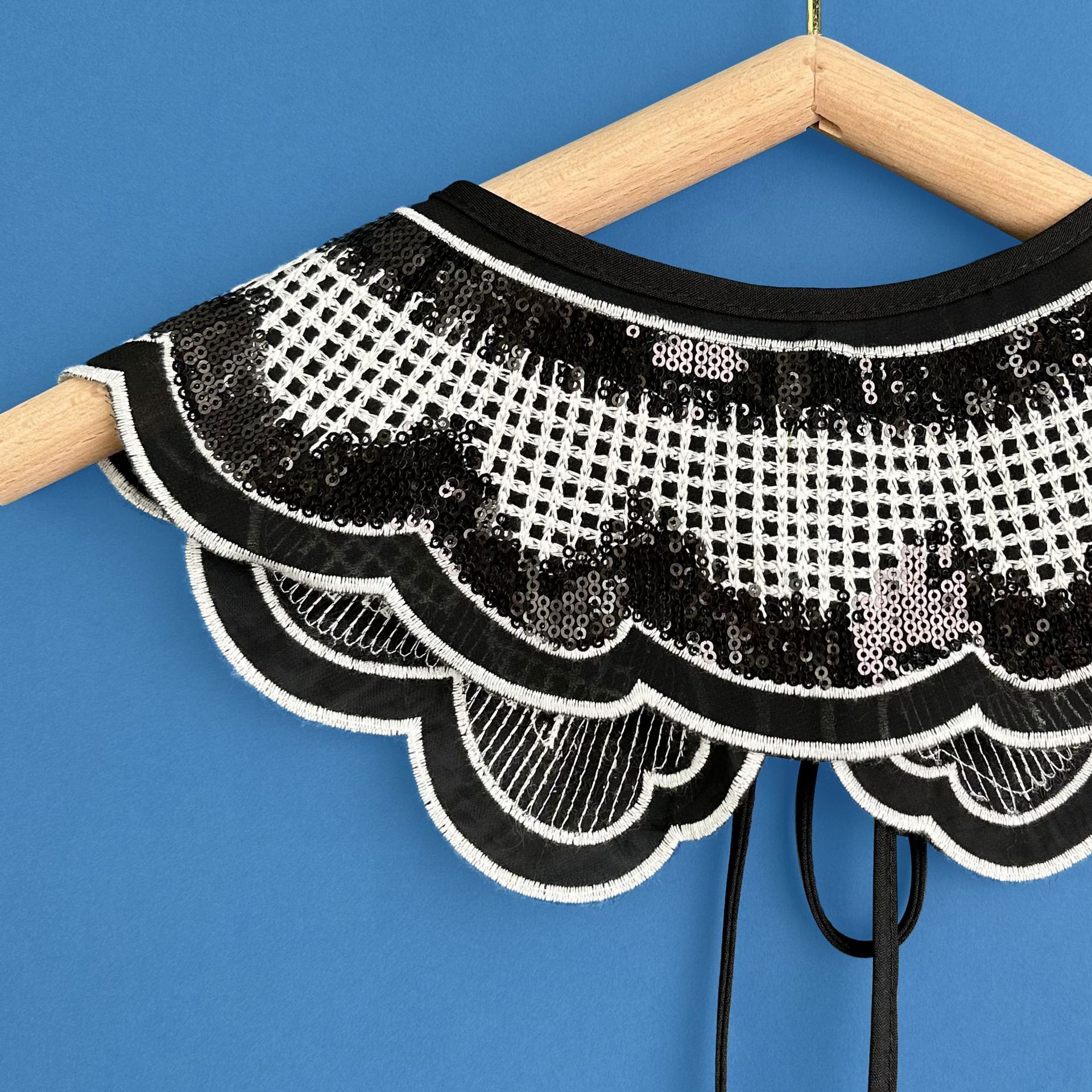 Comercio exterior gasa blanco y negro lentejuelas bordado cuello falso chal pequeño cuello versátil flor encaje de comercio electrónico transfronterizo