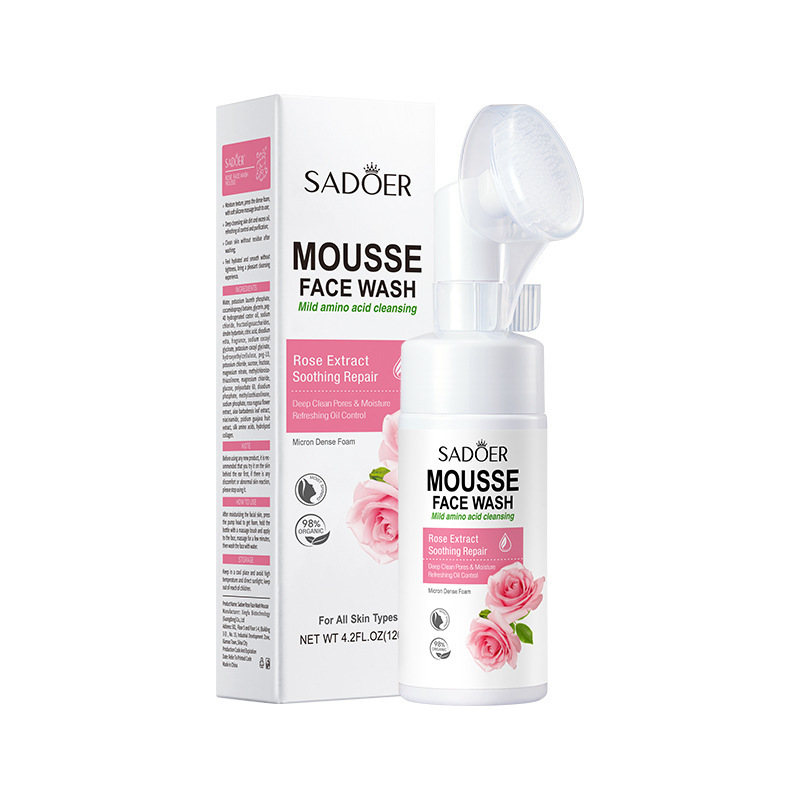 Espuma limpiadora facial SADOER pure English con aminoácidos de plantas y frutas, con cabezal de cepillo, venta al por mayor para comercio exterior transfronterizo.