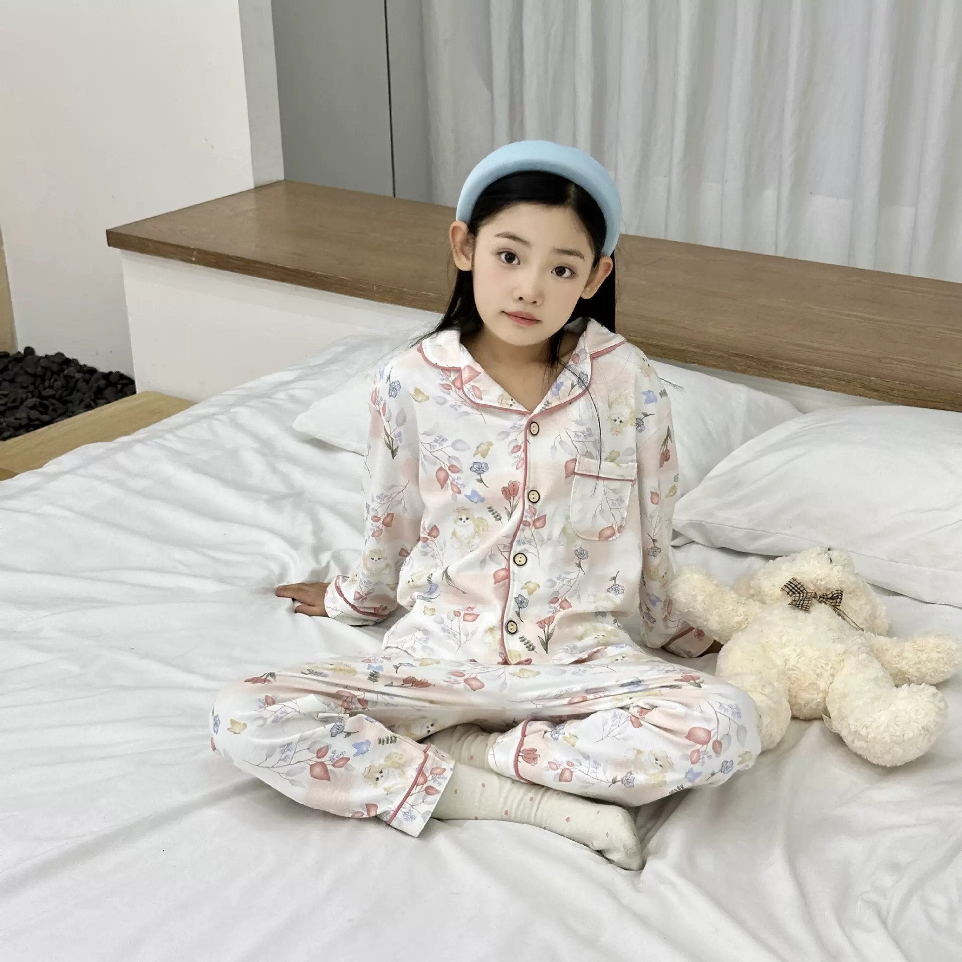 秋冬新款儿童睡衣套装精梳纯棉A类女童翻领开衫家居服男童睡衣