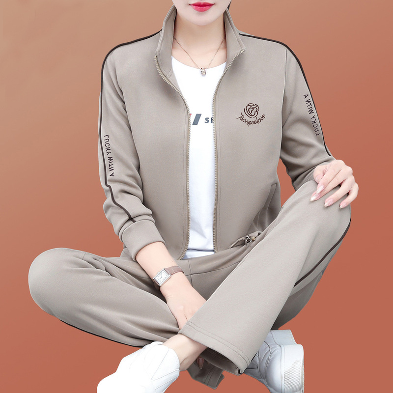 妈妈秋装三件套运动套装女2025年新款春秋洋气减龄宽松跑步休闲服|undefined