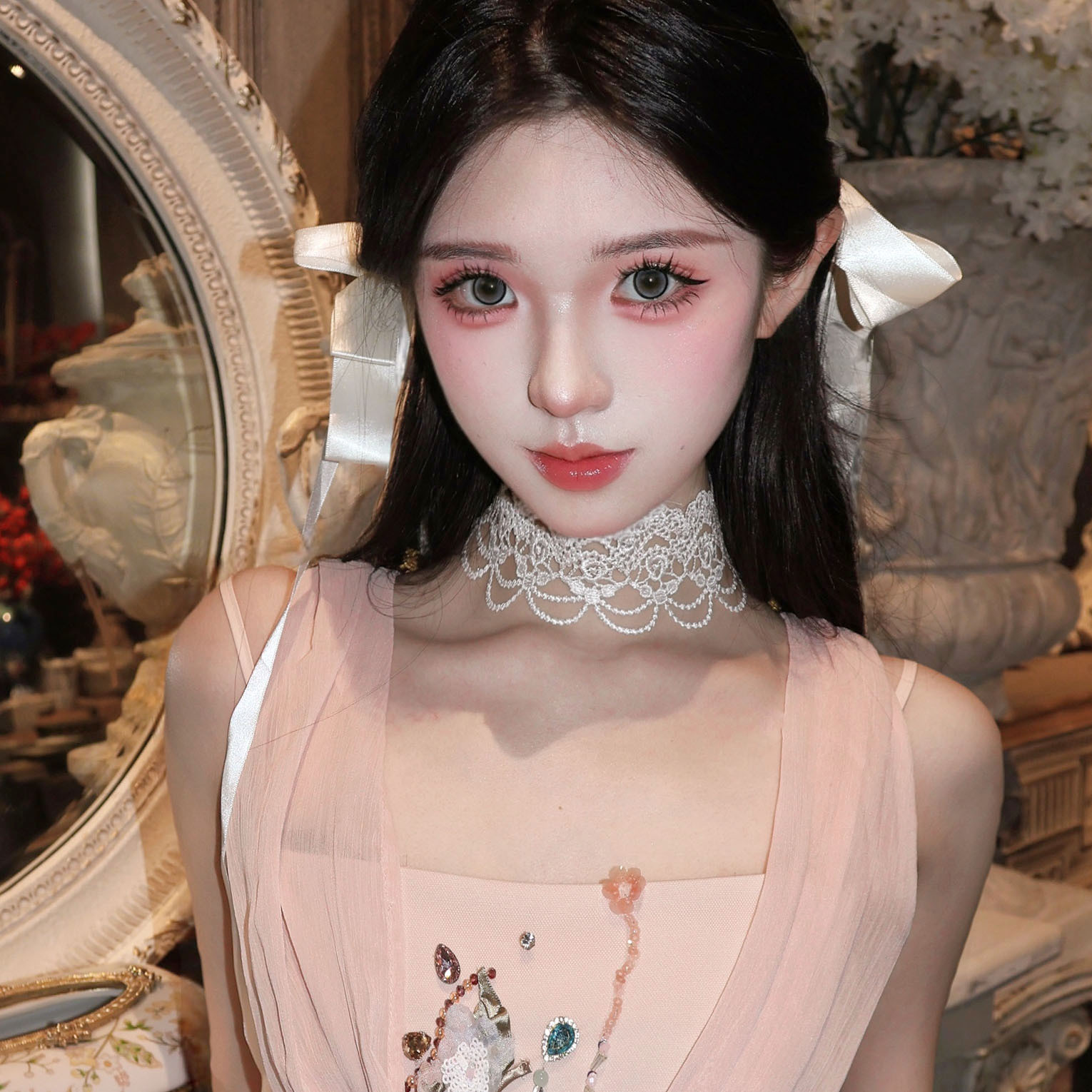 화이트 레이스 목걸이 (FA2913)