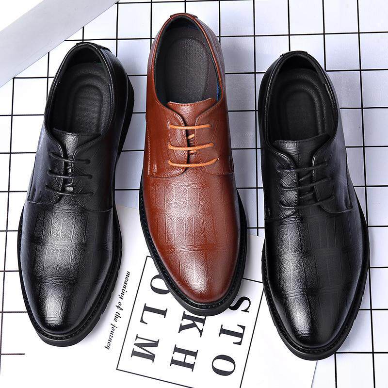 Giày da nam công sở da bò hai lớp, tăng chiều cao 3 cm, dây buộc phía trước — Màu nâu 3993, Màu đen 3993