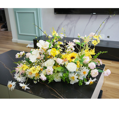 El comercio exterior de la boda flor artificial piso de la boda flor de seda apoyos de la flor de eucalipto flor artificial fila accesorios de la boda floral