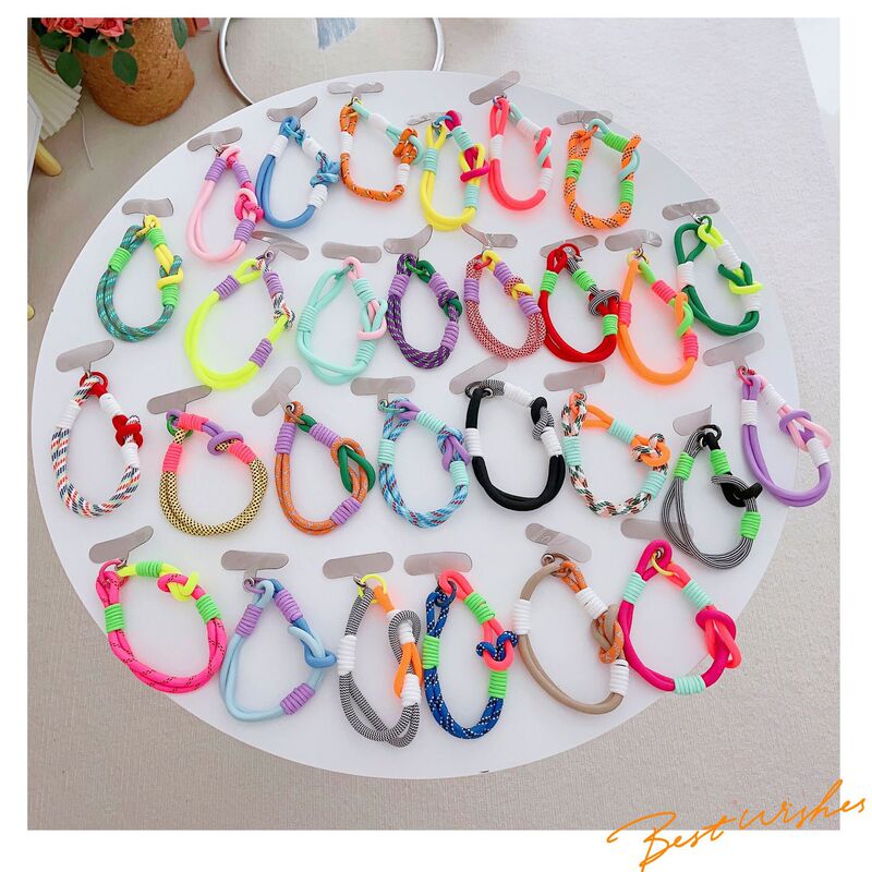Colorful Handmade Stitching Short Lanyard Mobile Phone Case New Style Portable Wrist Short Rope Key Accessories Decorative Rope Women's Fashionable