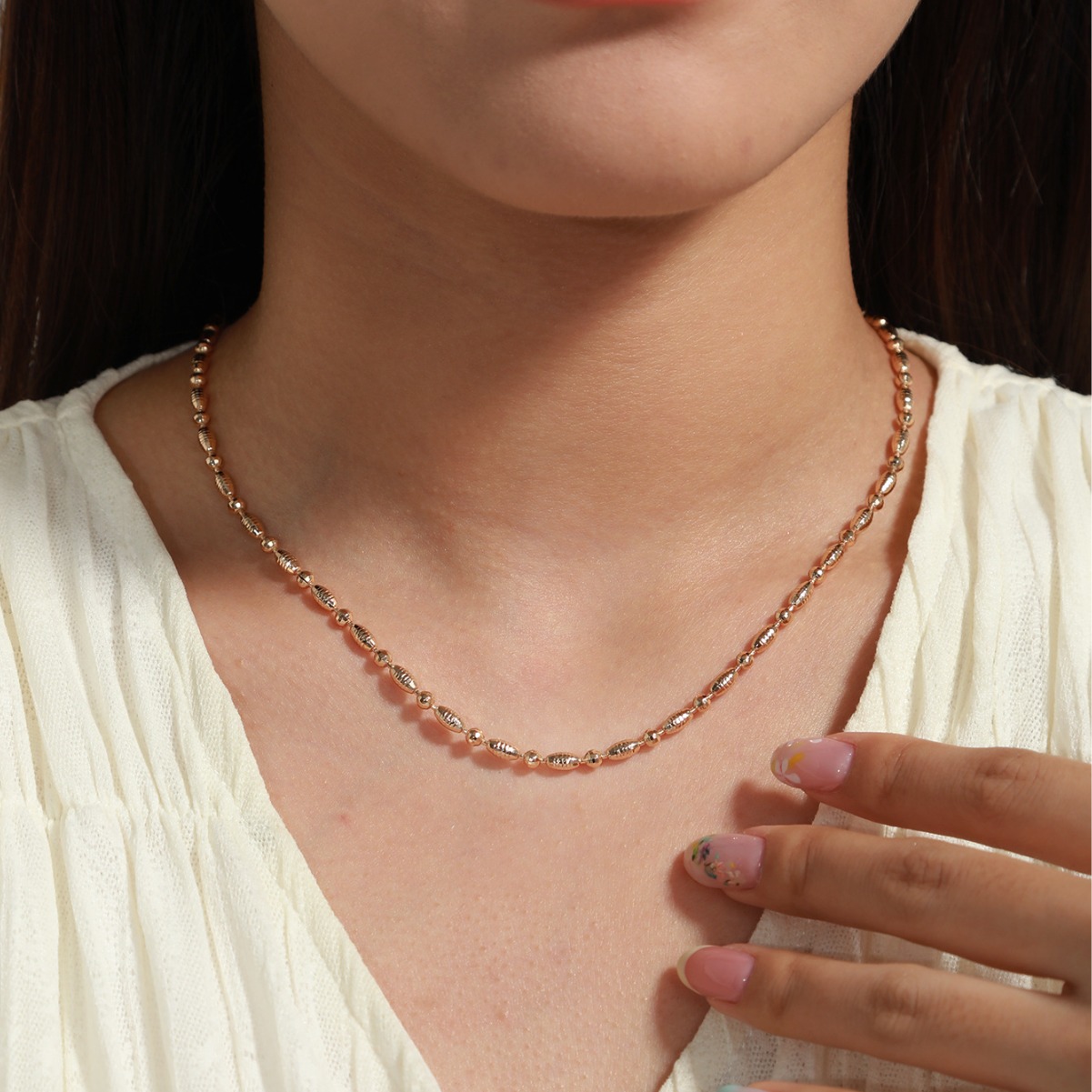 Joyería Xuping aleación japonesa y coreana galvanizada collar de cuentas ovales de arroz simple cadena cadena de oliva cadena de mujer