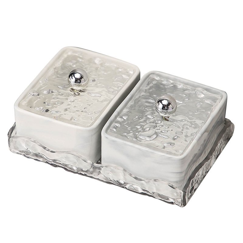 Conjunto de almacenamiento de cerámica de lujo ligero, caja de palillos de algodón, caja de almacenamiento de hilo dental 2 - en - 1