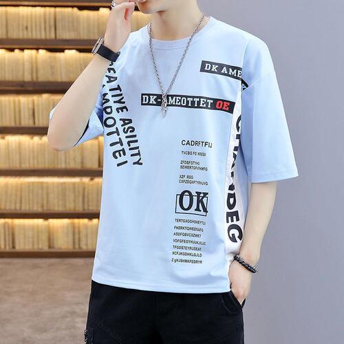 Summer new men's crewneck short-sleeved T-shirt, youth-style faux two-piece half-sleeved Korean-style slim-fit base layer shirt, casual and versatile.