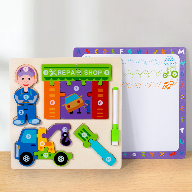 Niños de madera 3D puzzle tridimensional vehículos de transporte de animales cognición gran tablero de puzzle juguetes de educación temprana