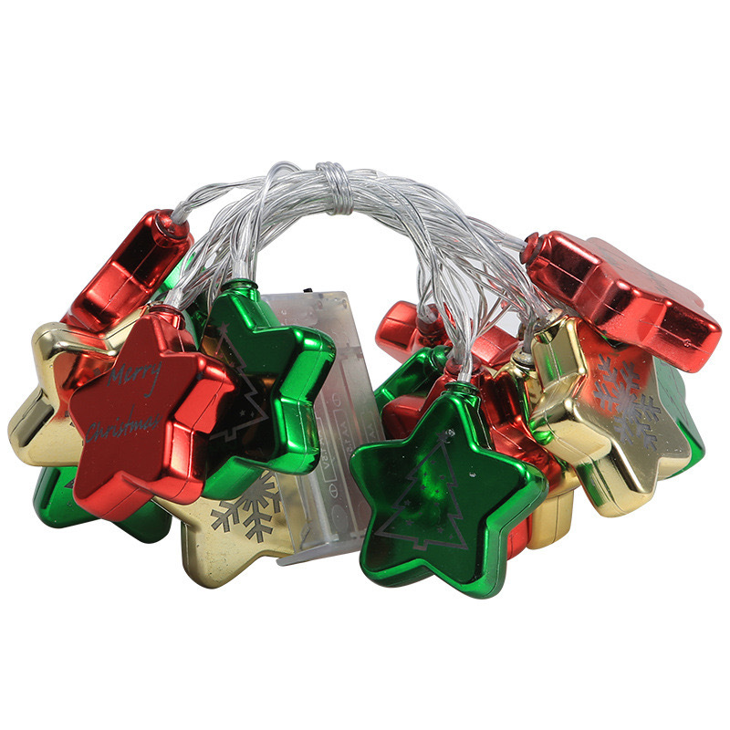 LED de Navidad impresa en color bola galvanizada estrella colgante string de luz decoración árbol de Navidad escena de atmósfera de luz de color