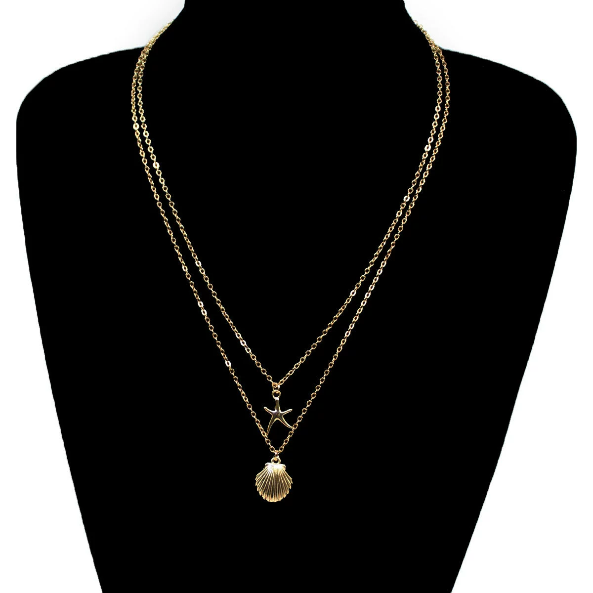 Европейские и американские трансграничные ювелирные изделия, подвеска в виде ракушки, морской звезды, многослойное ожерелье, персонализированные креативные аксессуары, простое ожерелье с подвеской