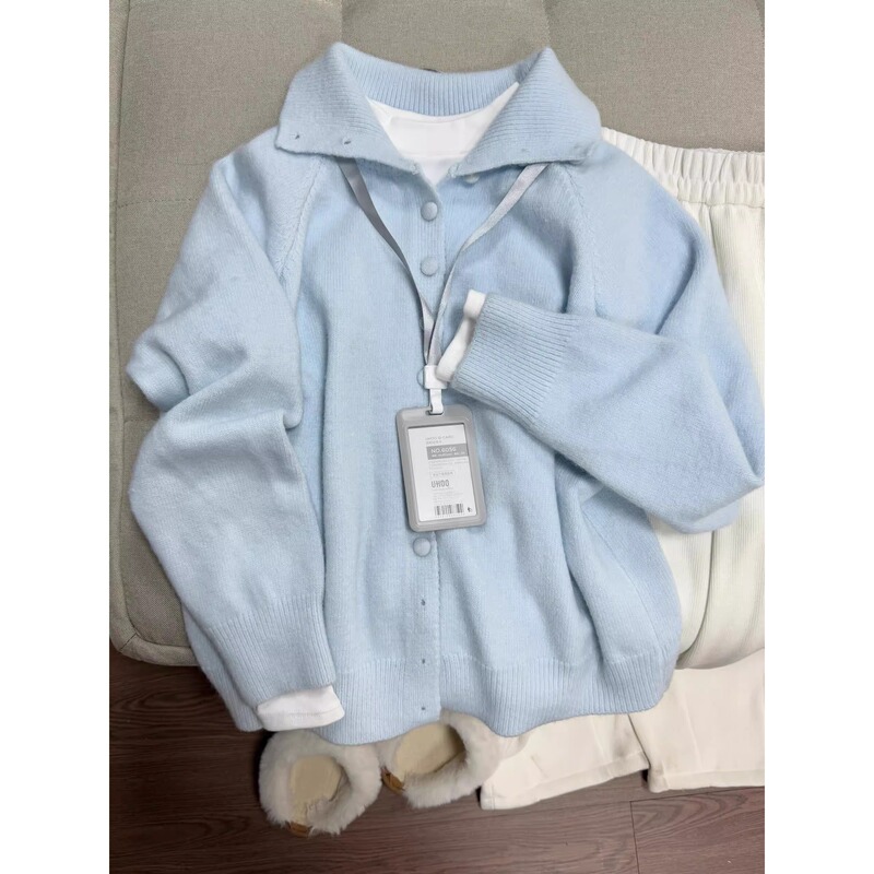 Thickened Soft and Waxy Turtleneck Knitted Cardigan Top Autumn and Winter Gentle Polo Lapel Soft Sweater Button Jacket for Women