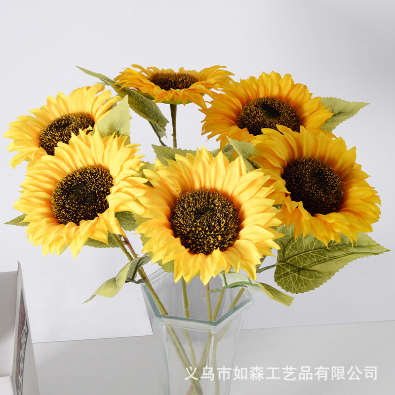 Flores de girasol de estilo europeo decoración de sala de estar de flores falsas de sol flores artificiales al por mayor
