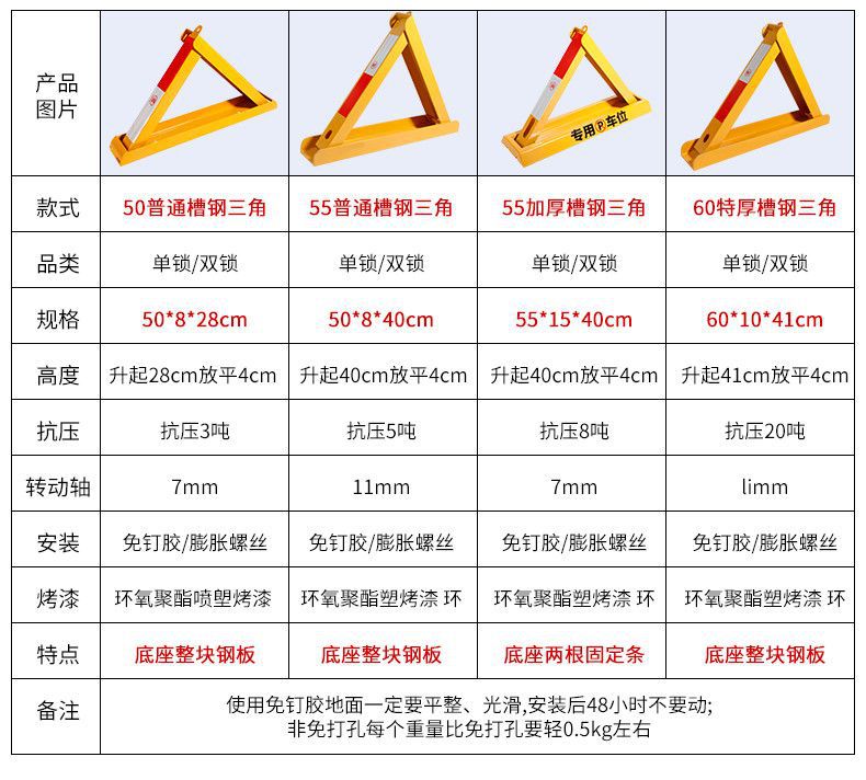 Channel steel parking lock ground lock thickened parking anti-pressure triangle anti-collision ground block occupying pile parking space