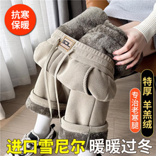 加绒加厚羊羔绒窄版灯芯绒阔腿女秋冬东北特厚雪尼尔休闲直筒裤女