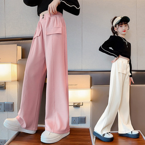 Kids' Loose Straight Pants 2024 Summer New Model Cute Striped Pants for Older Girls