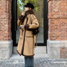 羊羔毛外套女冬季加绒加厚2024新皮毛一体中长款美拉德鹿皮绒大衣