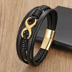 ヨーロッパとアメリカで売れ筋の多層編み込みレザーブレスレットステンレススチール磁気バックル無限8字メンズレザーブレスレット