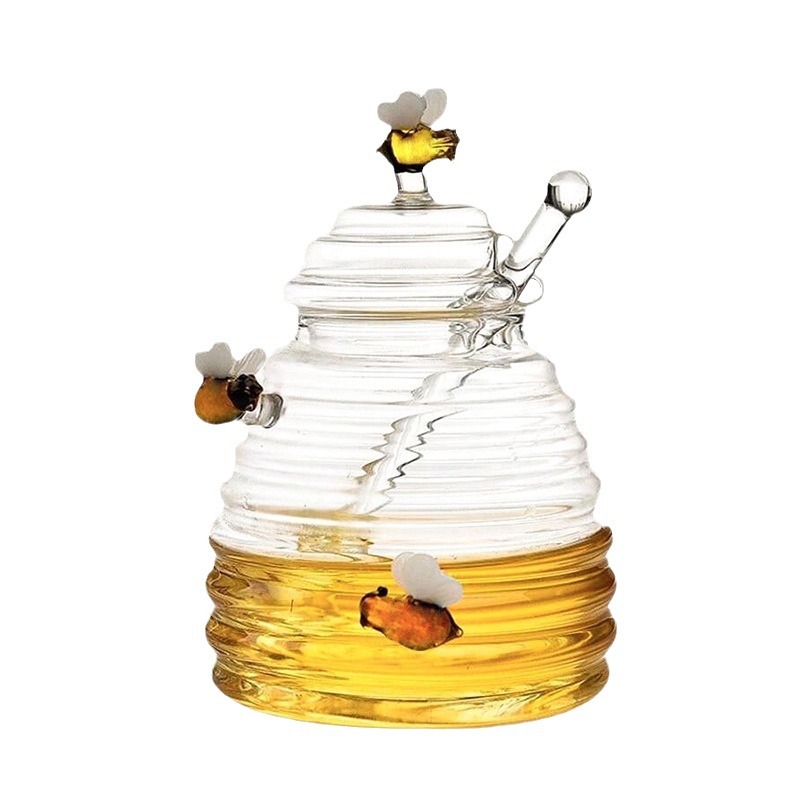 Tarro de miel de vidrio transparente para el hogar con tapa varilla de mezcla de vidrio botella de miel botella de vidrio de gran capacidad creativa