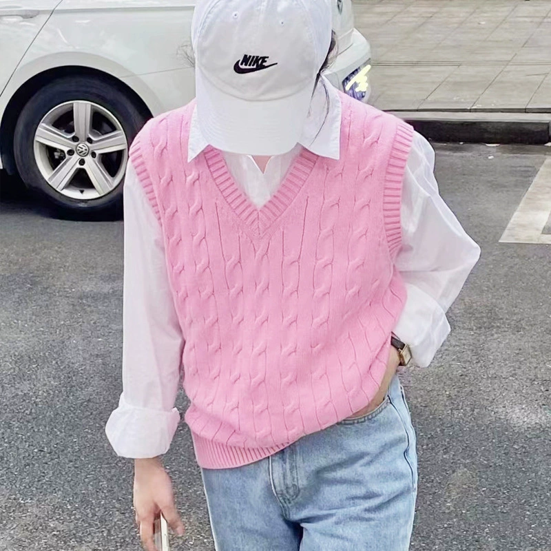 Женский укороченный трикотажный жилет с вышивкой RL Raff, V-образным вырезом и логотипом пони, вязка косичка