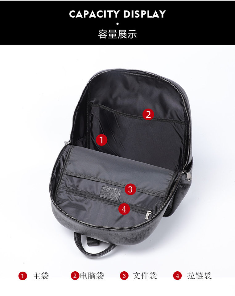 Ba lô nam da bò lớp đầu sức chứa lớn, túi du lịch kiêm túi đựng laptop 16 inch — Màu đen chi tiết 6