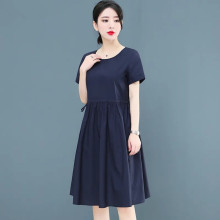 棉麻连衣裙女夏季2025新款韩版中年妈妈宽松洋气收腰显瘦中长裙女