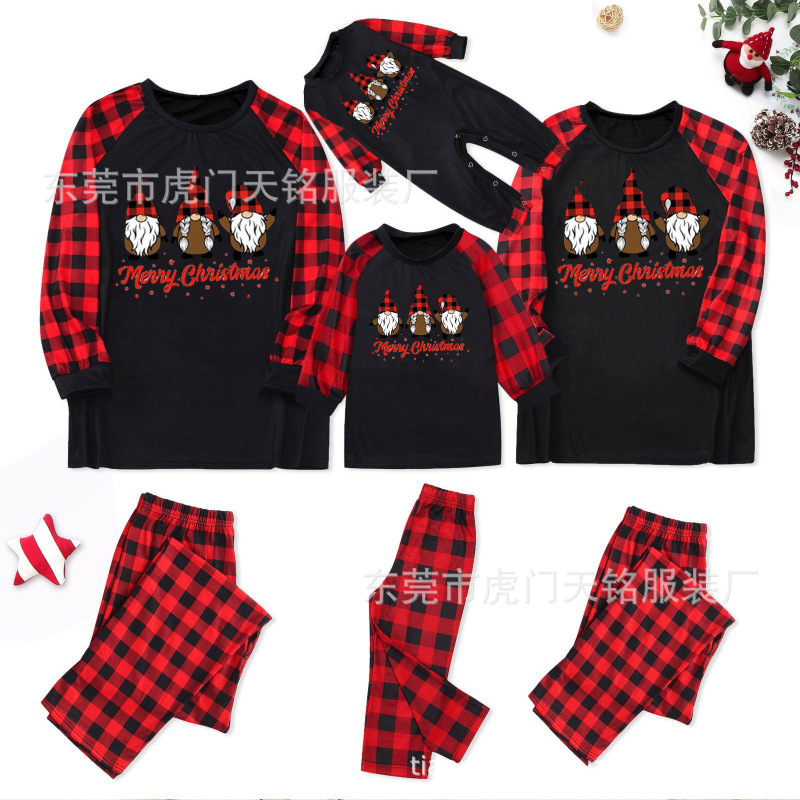 天銘服飾欧米人親子ルームウェアクリスマスルームウェア親子スーツ格子縞プリントルームウェア|undefined