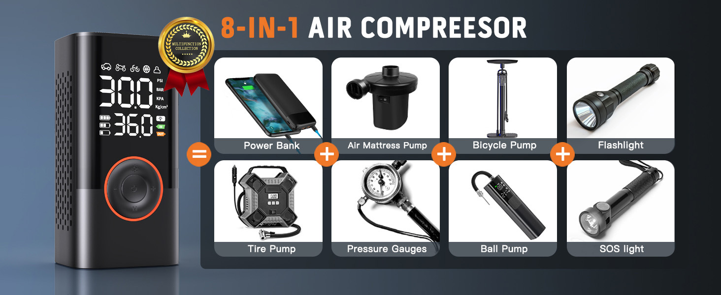 Cross-Border Hot-Selling Wireless Car Air Pump, Electric Smart Portable Off-Road Bicycle Air Pump
