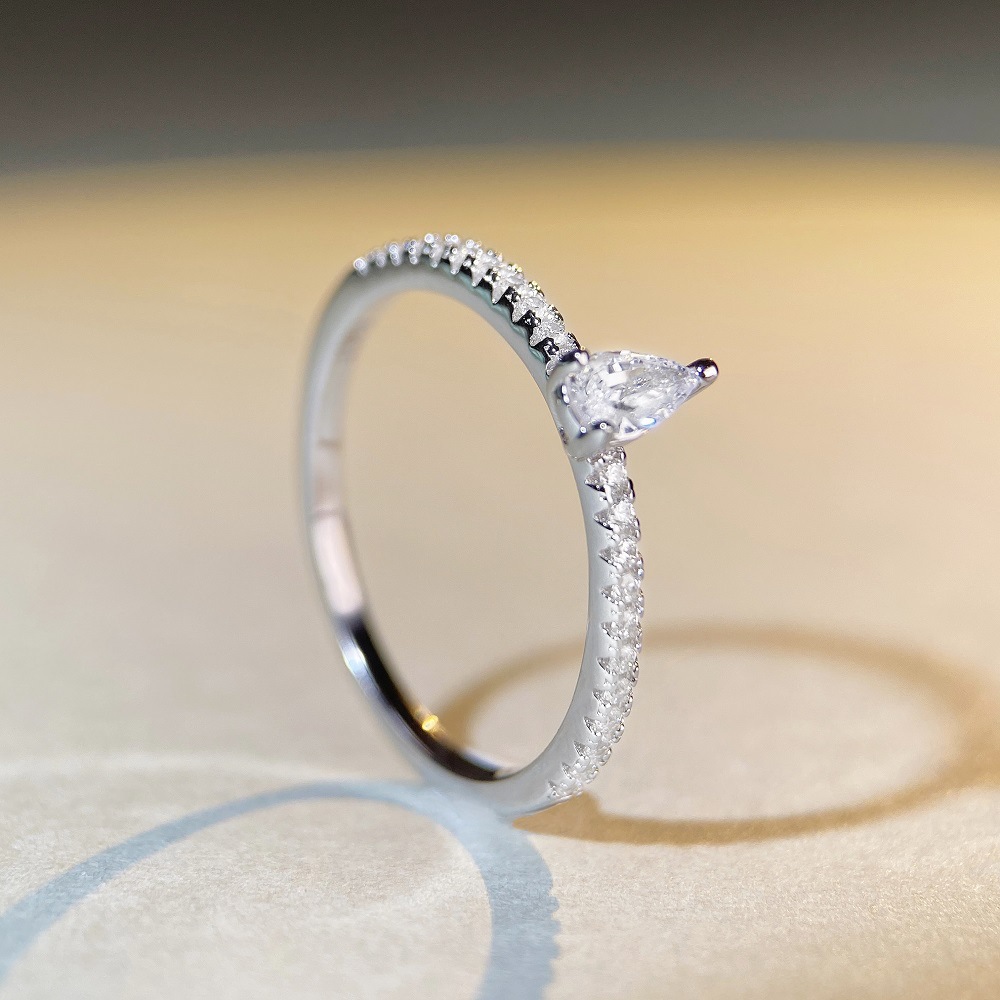 Simple Style Water Droplets Sterling Silver Inlay Zircon Rings 1 Piece