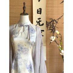 新中式淡紫色改良旗袍连衣裙两件套显瘦温柔气质2025新款