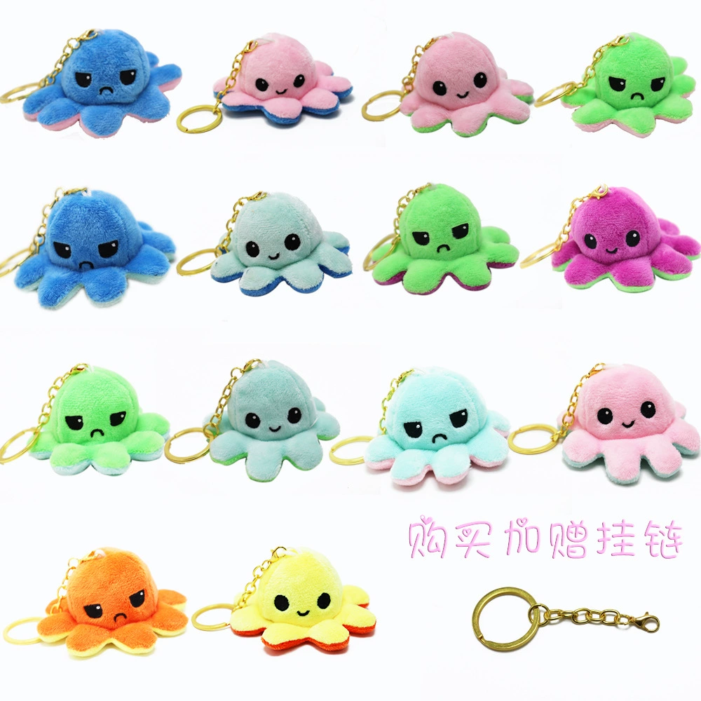 Плюшевая игрушка-осьминог с меняющимися эмодзи, брелок для ключей, оптовая продажа плюшевых игрушек-осьминогов для трансграничной торговли