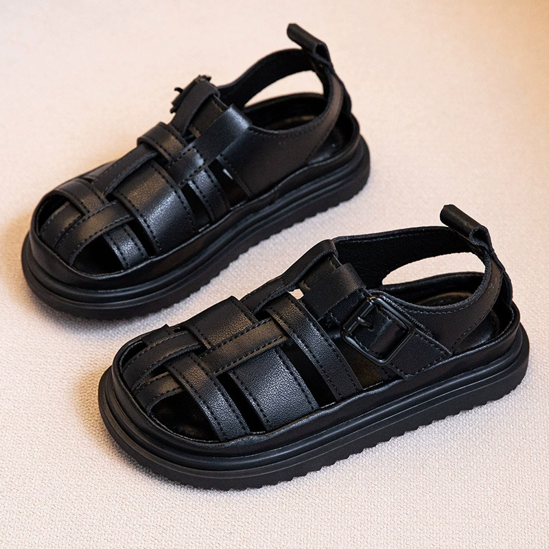 Детские плетеные сандалии из коровьей кожи, лето 2025, новые детские туфли для мальчиков, сандалии из натуральной кожи Baotou, римские сандалии для девочек