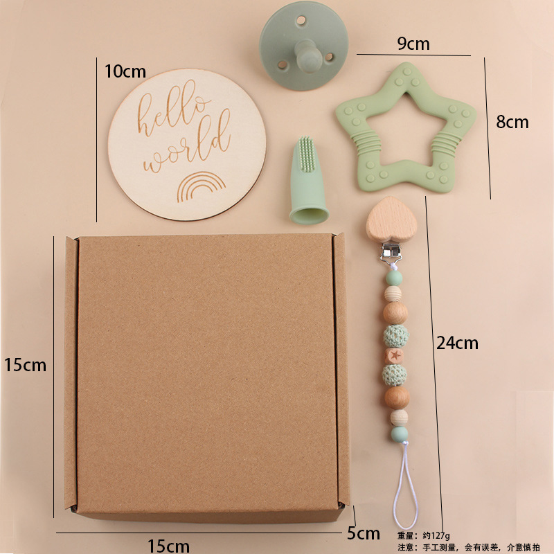 Nuevo bebé dibujos animados penta-planta de hayaja goma de bambú arco correa de cabello calmante tetina cadena set de cinco piezas