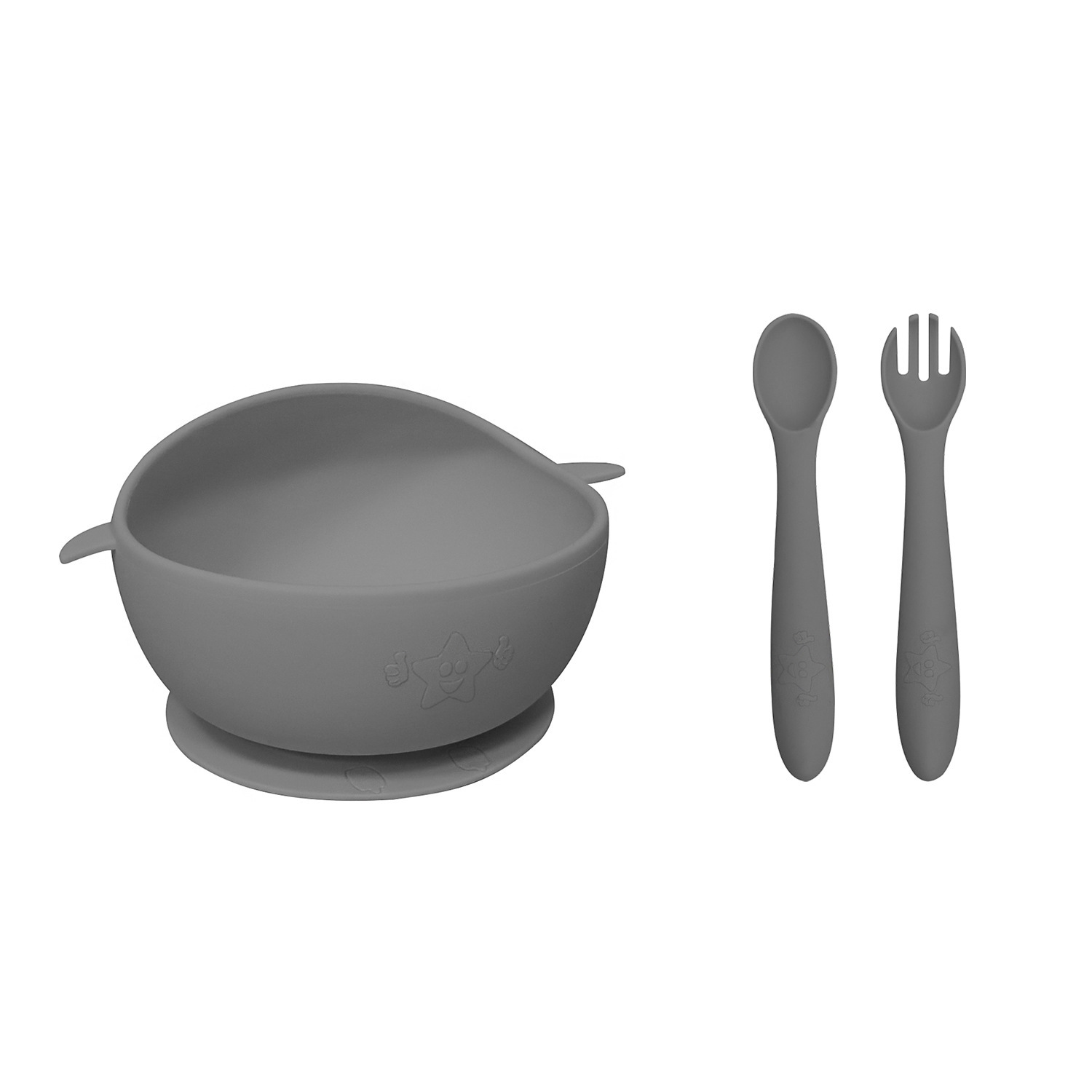 이유식 그릇 + 이유식 숟가락과 포크 + OPP 포장 "다크 그레이"