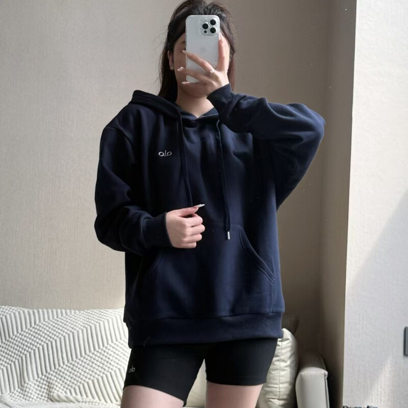 alo金智秀Jisoo同款男女连帽加绒卫衣运动立体标宽松口袋秋款休闲|undefined