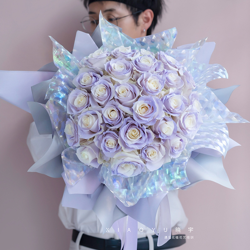 Cubo de hielo flor papel de envolver 3D tridimensional celofán impermeable color mágico máscara de ojo de gato tienda de flores material floral papel de envolver