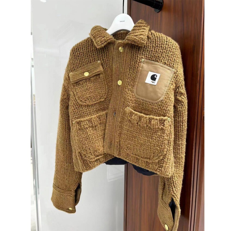 25Ss Yb Open/ 90% off Starting from Now On, Niche Design Sacai X Carhartt Collaboration Lapel Loose Pocket Sweater Jacket