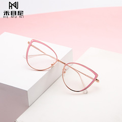 New fashionable cat-eye decorative flat mirror for women street photography travel wide-brimmed glasses frame anti-blue light stainless steel glasses frame