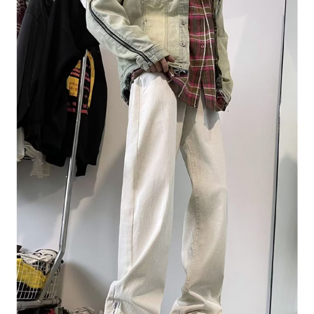 Estilo de moda, color barro amarillo, ropa pesada, lavado, degradado, jeans, pantalones largos de trapeador de marca de moda americana juvenil