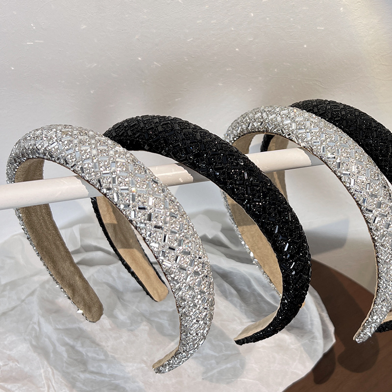Haut de crâne haut de gamme, sensation haut de gamme, diamant complet, bandeau pour cheveux à pression en éponge super scintillante, célèbre sur internet_voghion.com