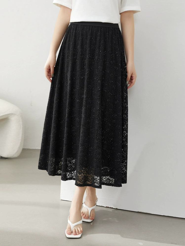 纤莉秀 Lace summer skirt, plus size, elastic waist, loose fit, fitted
