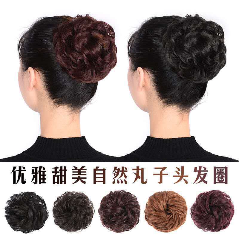 Peluca mujer bola cabeza anillo para el cabello seda mate simulación cabeza de capullo esponjosa cola de caballo rizada anillo para el cabello versión coreana