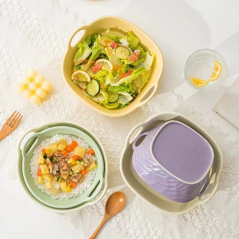 Hogar de doble oído freidora de aire para hornear tazón de cerámica tazón de sopa de alto aspecto dormitorio frutero Internet celebridad Caracol tazón de polvo