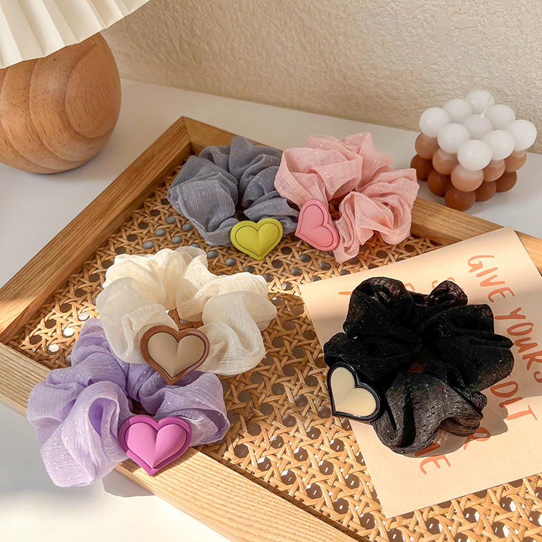 New Color Hair Accessories Heart Shaped Organza Intestine Ponytail Hair Rope display picture 1