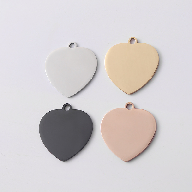 1 Piece Quantity 1 Piece 30mm 304 Stainless Steel Customization Laser Engraving Heart Shape Solid Color Pendant Keychain DIY Jewelry Accessories Keychain