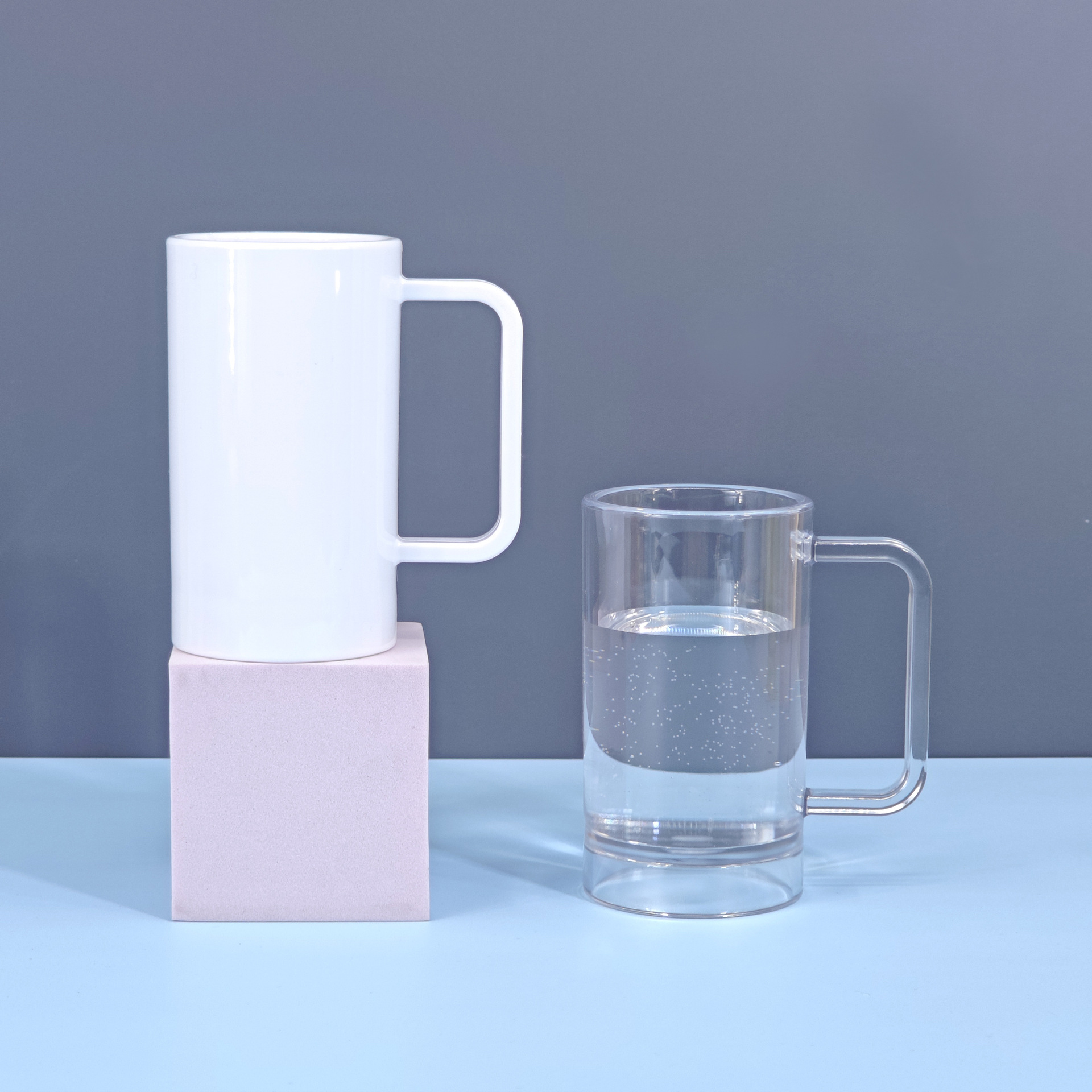 Vaso de cerveza grueso personalizado Jingmao de gran capacidad y alto valor con asa de plástico PC acrílico taza de bar transparente