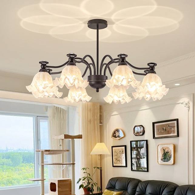 Lámpara de viento retro americana medieval pastoral orquídea flores lámpara de sala de estar negro dormitorio principal lámpara de comedor iluminación de atmósfera